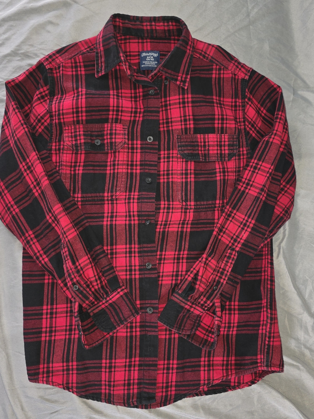 Faded Glory Men's Red Black Buffalo Plaid Flannel Button-Up Shirt Size S 34-36